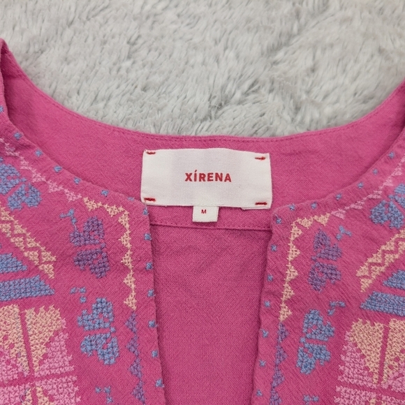 Xirena Dress Womens M Pink Villa Vida Shift V Neck Embroidery Above Knee - Picture 5 of 9